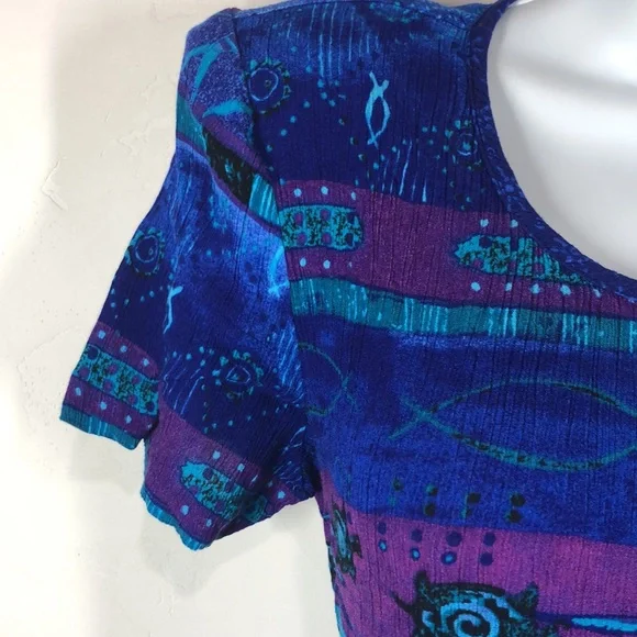 Just in Thyme Ltd vintage blue ocean themed dress size 14P - Picture 3 of 11